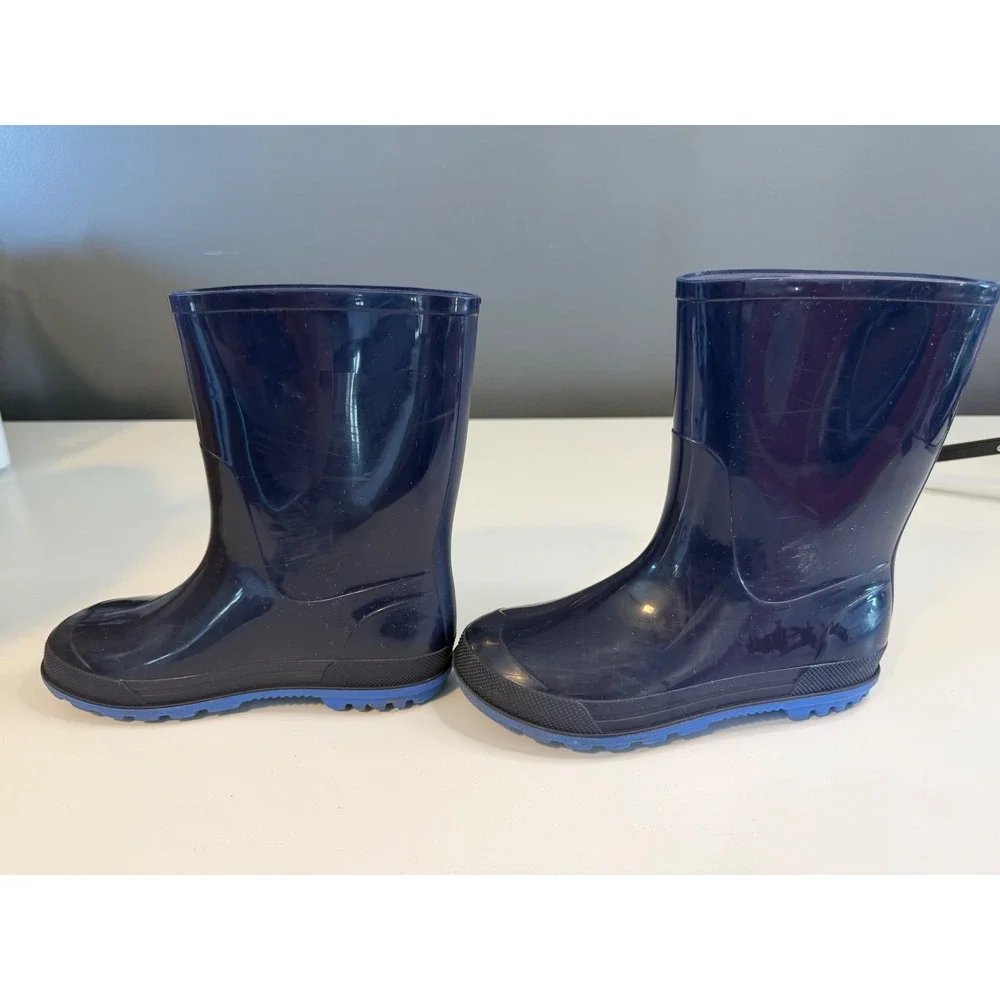 Kids Navy Blue Rubber Rain Boots Size 13-1 Made in Canada Glossy Puddle Jumpers